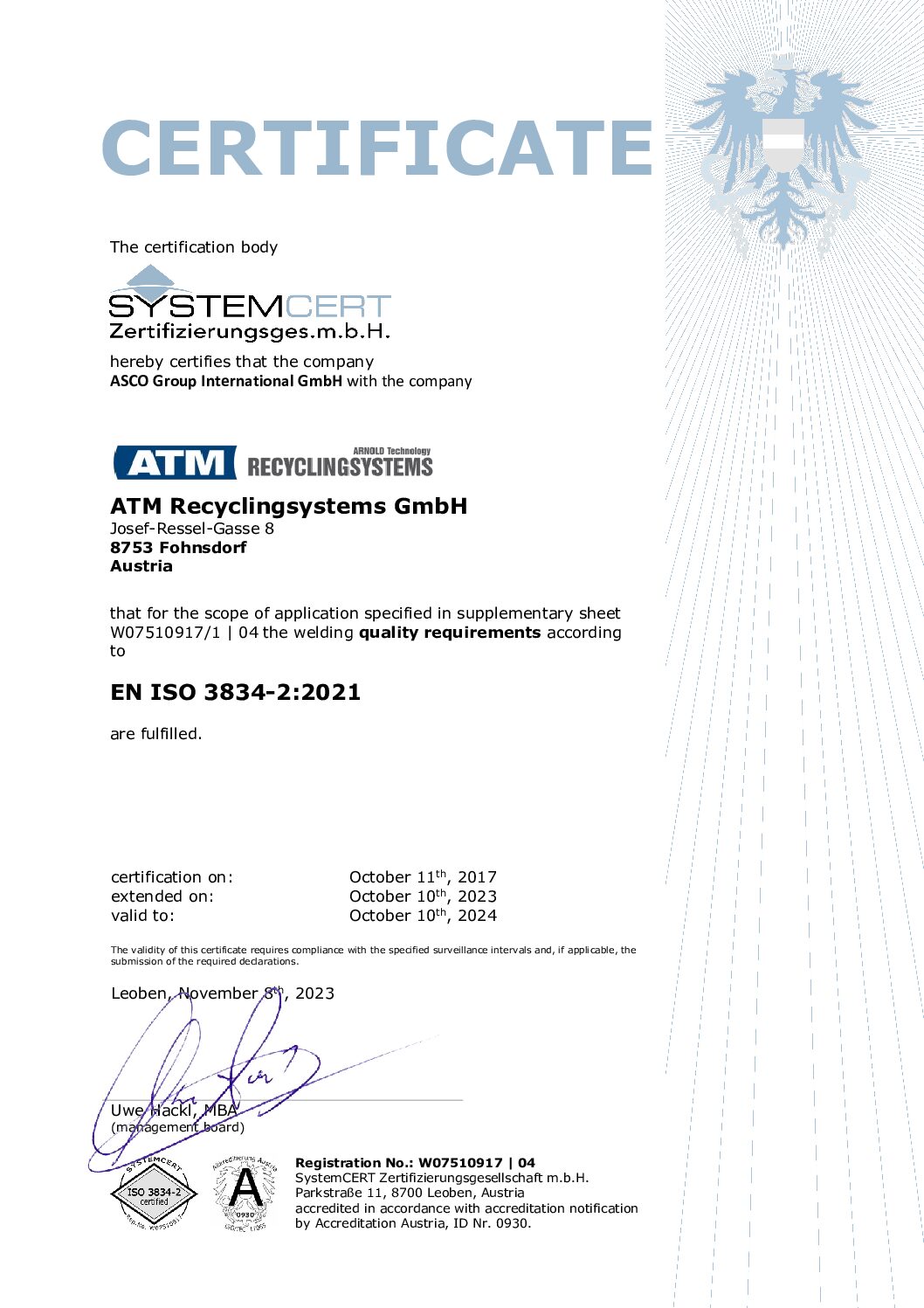 ATM - Certificate 3834 | 2023