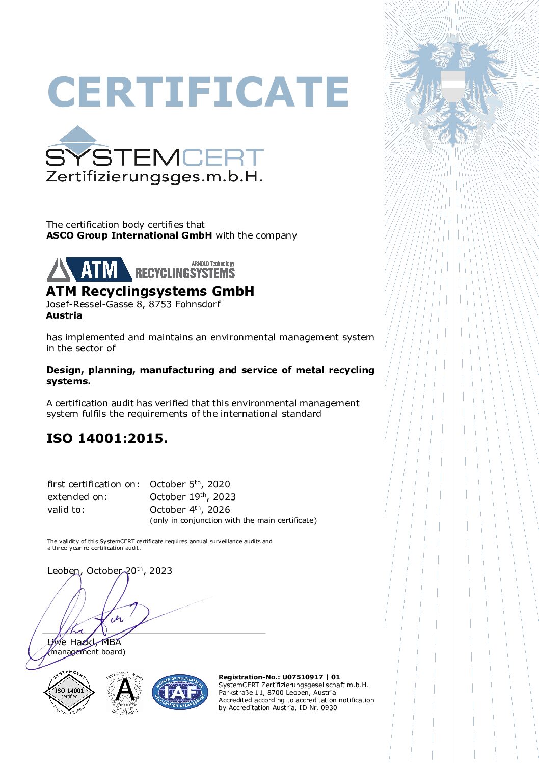 ATM - Certificate 14001 | 2023