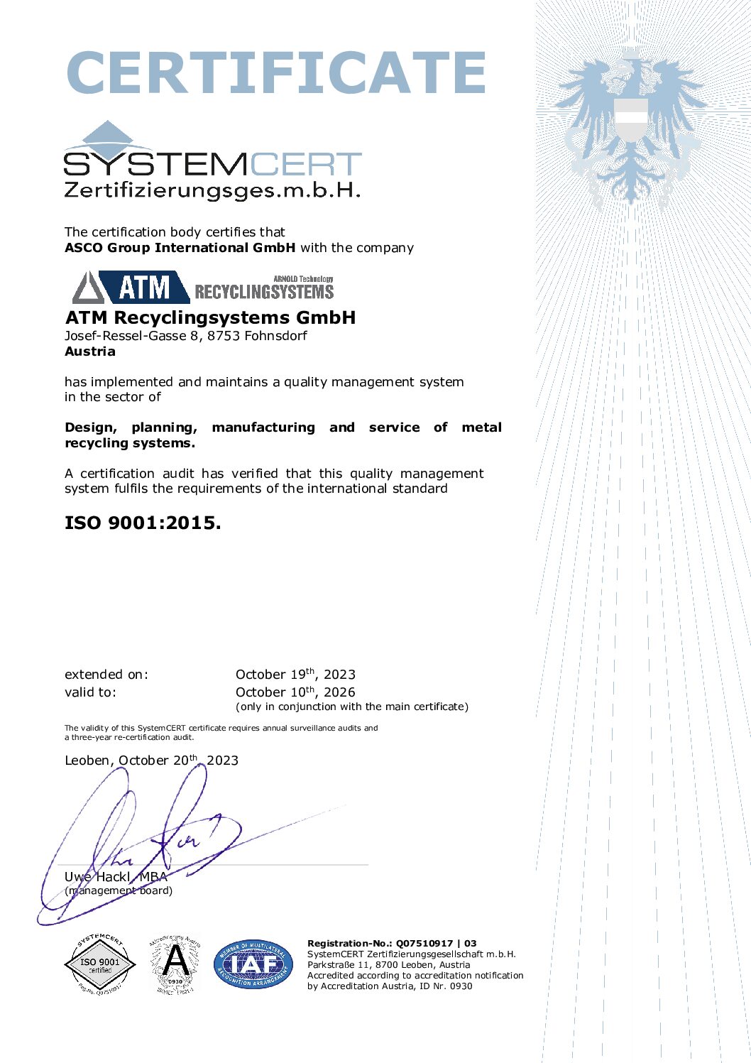 ATM - Certificate 9001 | 2023